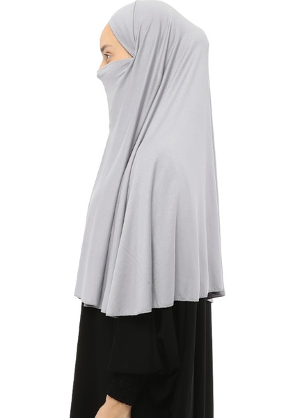 Hazır Türban Peçeli Pratik Eşarp Tesettür Nikaplı Hijab - Namaz Örtüsü Sufle (3Xl) - Gri