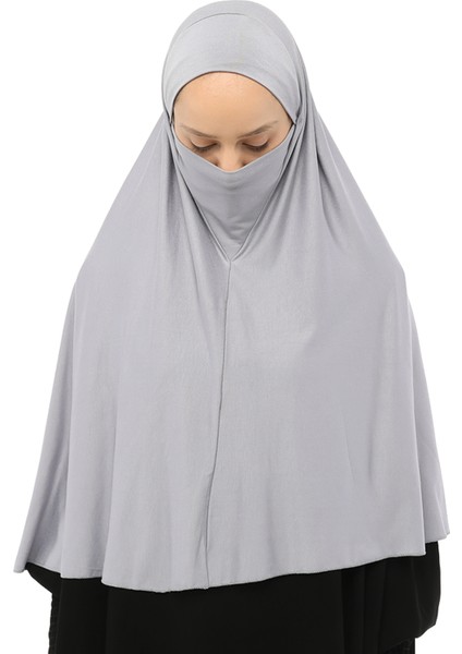 Hazır Türban Peçeli Pratik Eşarp Tesettür Nikaplı Hijab - Namaz Örtüsü Sufle (3Xl) - Gri