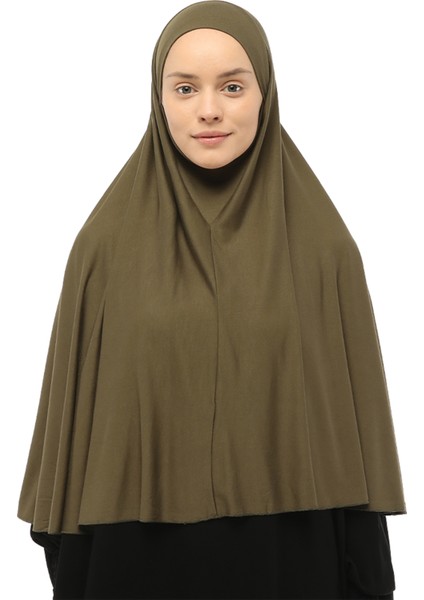 Hazır Türban Peçeli Pratik Eşarp Tesettür Nikaplı Hijab - Namaz Örtüsü Sufle (3Xl) - Haki