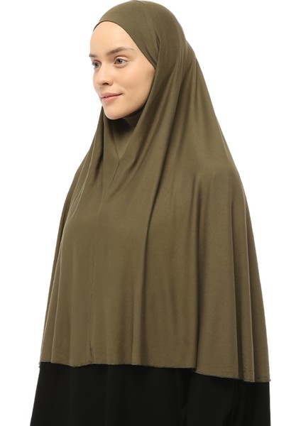 Hazır Türban Peçeli Pratik Eşarp Tesettür Nikaplı Hijab - Namaz Örtüsü Sufle (3Xl) - Haki