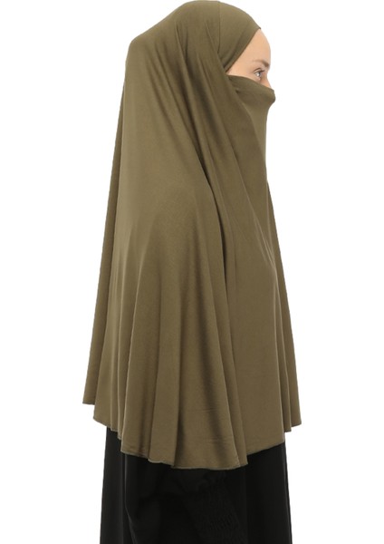 Hazır Türban Peçeli Pratik Eşarp Tesettür Nikaplı Hijab - Namaz Örtüsü Sufle (3Xl) - Haki