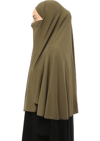 Hazır Türban Peçeli Pratik Eşarp Tesettür Nikaplı Hijab - Namaz Örtüsü Sufle (3Xl) - Haki