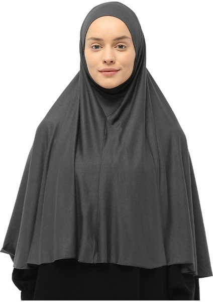 Hazır Türban Peçeli Pratik Eşarp Tesettür Nikaplı Hijab - Namaz Örtüsü Sufle (3Xl) - Füme