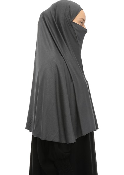 Hazır Türban Peçeli Pratik Eşarp Tesettür Nikaplı Hijab - Namaz Örtüsü Sufle (3Xl) - Füme modelleri