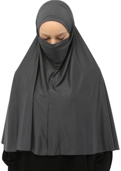 Hazır Türban Peçeli Pratik Eşarp Tesettür Nikaplı Hijab - Namaz Örtüsü Sufle (3Xl) - Füme indirimleri