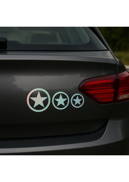 3'lü Yıldız Oto Sticker Hologramlı 20X8CM fiyatları