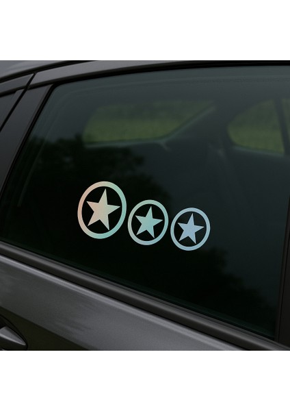 3'lü Yıldız Oto Sticker Hologramlı 20X8CM modelleri