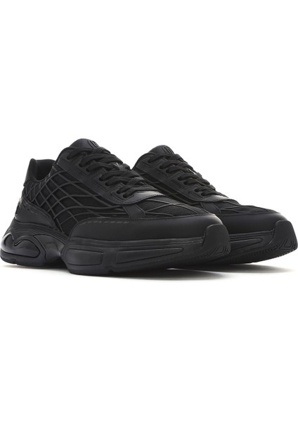 Erkek Siyah Bağcıklı Kalın Tabanlı Kumaş Sneaker 25SFD69416F