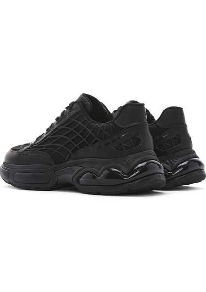 Erkek Siyah Bağcıklı Kalın Tabanlı Kumaş Sneaker 25SFD69416F