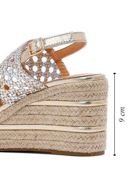 Kadın Altın Örgü Bilekten Tokalı Dolgu Topuklu Espadril Sandalet 25SFE451729 fiyatları