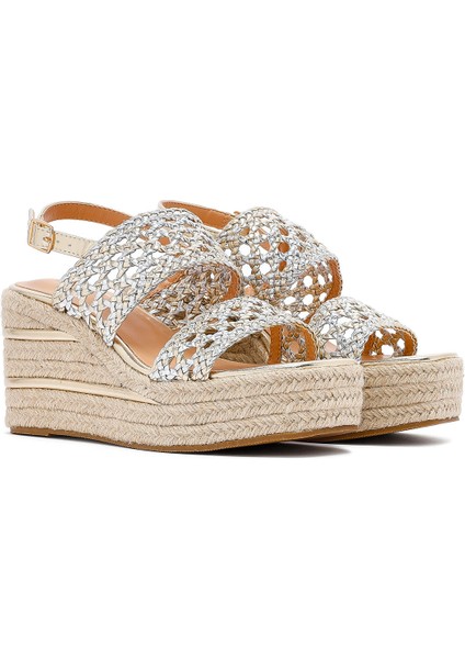 Kadın Altın Örgü Bilekten Tokalı Dolgu Topuklu Espadril Sandalet 25SFE451729 modelleri