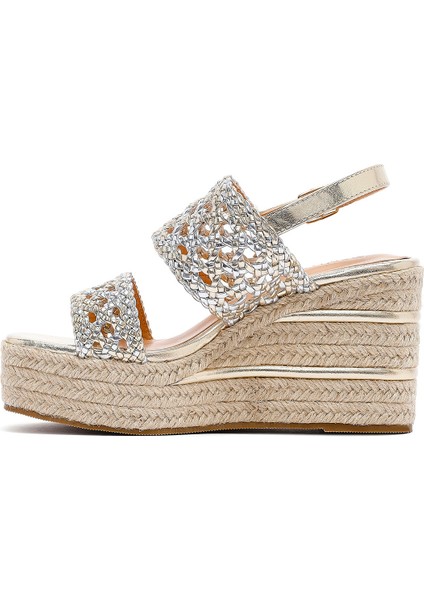 Kadın Altın Örgü Bilekten Tokalı Dolgu Topuklu Espadril Sandalet 25SFE451729 fırsatları