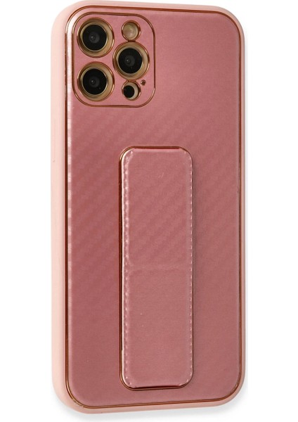 Iphone 12 Pro Kılıf Coco Karbon Standlı Kapak - Pembe Bstmy