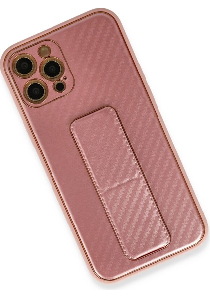 Iphone 12 Pro Kılıf Coco Karbon Standlı Kapak - Pembe Bstmy