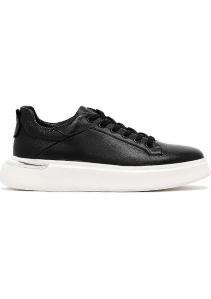 Erkek Siyah Bağcıklı Kalın Tabanlı Deri Sneaker 25SFD676818