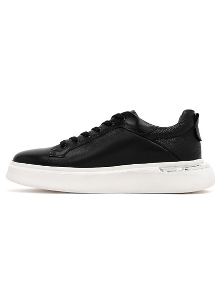 Erkek Siyah Bağcıklı Kalın Tabanlı Deri Sneaker 25SFD676818