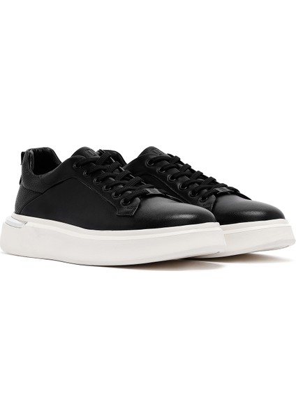 Erkek Siyah Bağcıklı Kalın Tabanlı Deri Sneaker 25SFD676818
