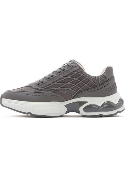 Erkek Gri Bağcıklı Kalın Tabanlı Kumaş Sneaker 25SFD69416F