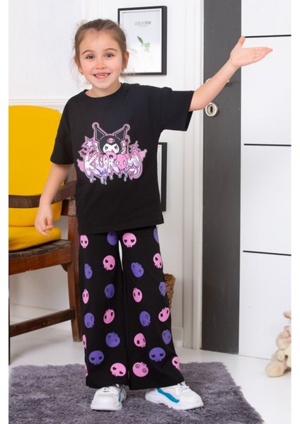 Oversize T-Shirt Ispanyol Paça Tayt Kuromi Baskılı Takım