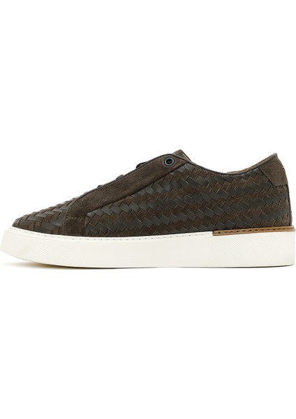 Erkek Haki Bağcıklı Örgülü Kalın Tabanlı Deri Sneaker 25SFD795214 fiyatları