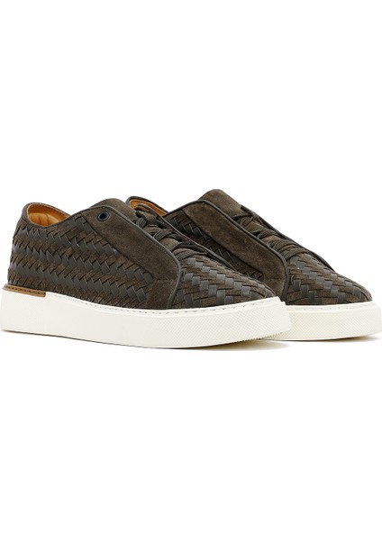 Erkek Haki Bağcıklı Örgülü Kalın Tabanlı Deri Sneaker 25SFD795214 modelleri