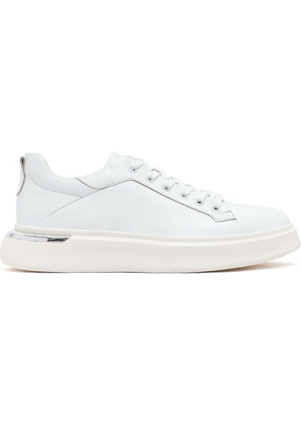 Erkek Beyaz Bağcıklı Kalın Tabanlı Deri Sneaker 25SFD676818