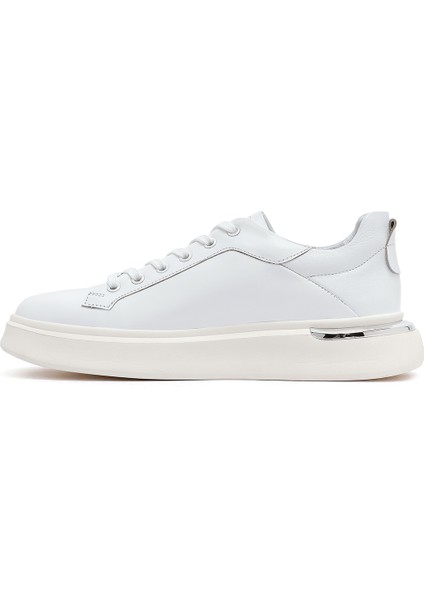 Erkek Beyaz Bağcıklı Kalın Tabanlı Deri Sneaker 25SFD676818