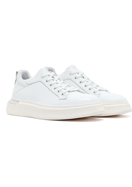 Erkek Beyaz Bağcıklı Kalın Tabanlı Deri Sneaker 25SFD676818