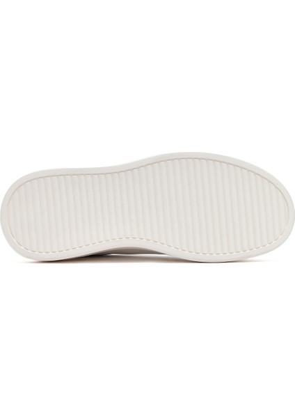Erkek Beyaz Bağcıklı Kalın Tabanlı Deri Sneaker 25SFD676818