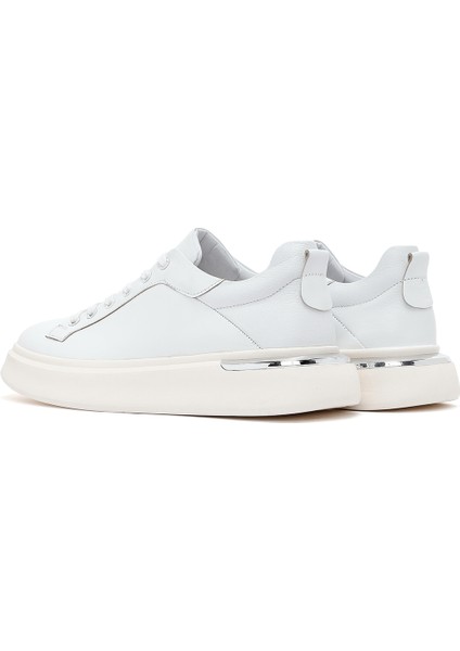 Erkek Beyaz Bağcıklı Kalın Tabanlı Deri Sneaker 25SFD676818