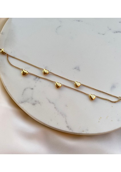 Gold Zincir Kalp Motifli Kararmaz Kadın Halhal Yazlık Halhal Abiye Halhal Vintage Halhal