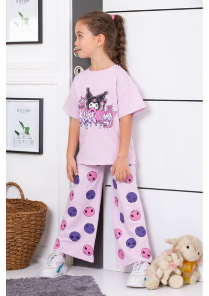 Oversize T-Shirt Ispanyol Paça Tayt Kuromi Baskılı Takım