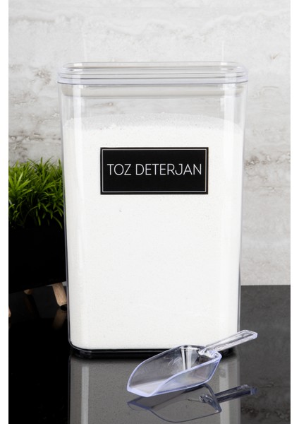 Toz Deterjan Etiketli Ölçekli Deterjan Kutusu Saklama Kabı 3000ML Mika