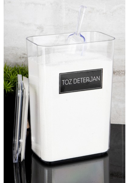 Toz Deterjan Etiketli Ölçekli Deterjan Kutusu Saklama Kabı 3000ML Mika