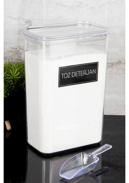 Toz Deterjan Etiketli Ölçekli Deterjan Kutusu Saklama Kabı 3000ML Mika