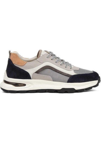 Erkek Gri Lacivert Bağcıklı Süet Deri Sneaker