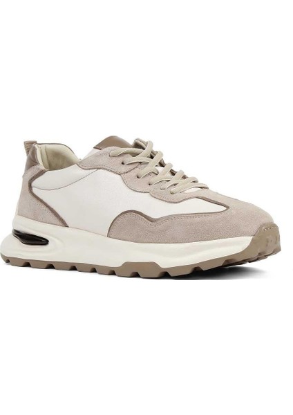 Erkek Bej Bağcıklı Süet Deri Sneaker