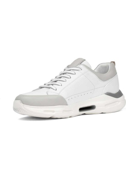 Erkek Beyaz Gri Bağcıklı Kalın Tabanlı Deri Sneaker