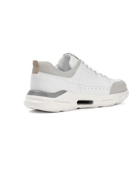 Erkek Beyaz Gri Bağcıklı Kalın Tabanlı Deri Sneaker