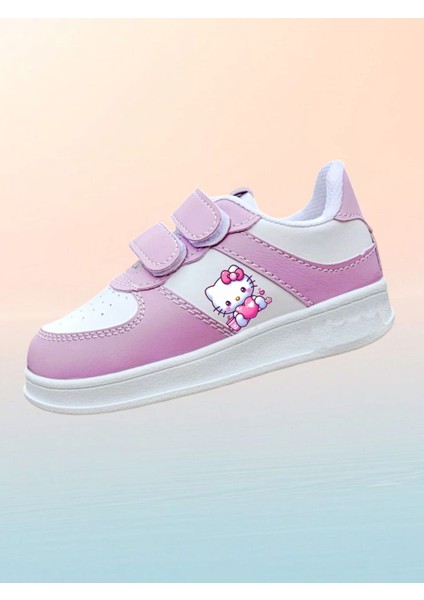 Mor Bantlı Pembe Kalp Haylo Baskılı Çocuk Spor Ayakkabı Sneaker
