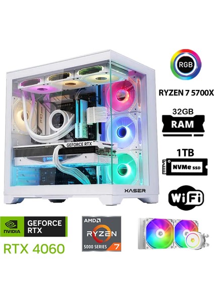 Sword X32 White Pro Ryzen 7 5700X 32GB Ram 1tb M.2 Nvme SSD MSI 8gb RTX4060 Sıvı Soğutmalı Oyuncu Bilgisayarı