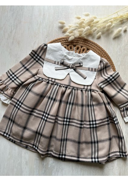 Fukukum Baby Yaka ve Kol Detaylı Ekose Elbise Kız Bebek Bej fiyatları