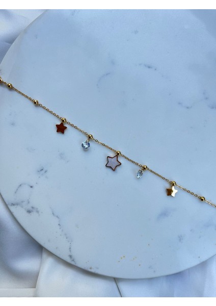 Gold Zincir Yıldız Motifli Halhal Yazlık Halhal Abiye Halhal Vintage Halhal