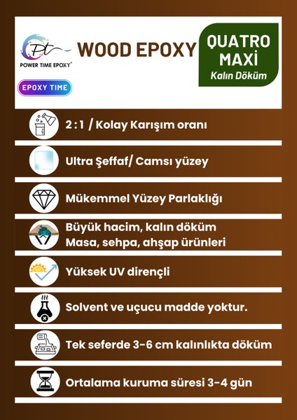 Wood Epoxy Quatro Maxi/ Kalın Döküm Ultra Şeffaf ve Parlak Epoksi Reçine Sehpa Masa Için