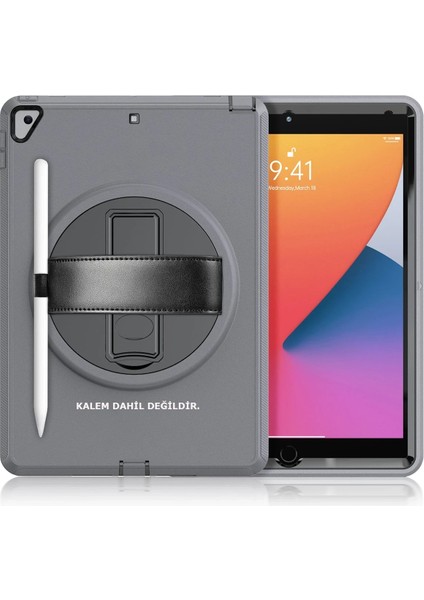 Ipad 10.2 (7.nesil) Kılıf Hand Strap Tablet Kılıfı - Gri Bstmy