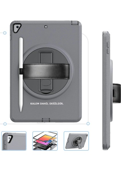 Ipad 10.2 (7.nesil) Kılıf Hand Strap Tablet Kılıfı - Gri Bstmy