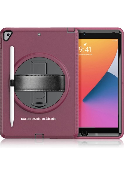 Ipad 10.2 (7.nesil) Kılıf Hand Strap Tablet Kılıfı - Mürdüm Bstmy