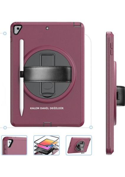 Ipad 10.2 (7.nesil) Kılıf Hand Strap Tablet Kılıfı - Mürdüm Bstmy