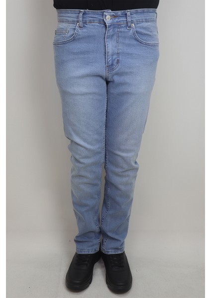 Fistan Store Erkek Buz Mavisi Yüksek Bel Rahat Kesim Boru Paça Jean Pantolon