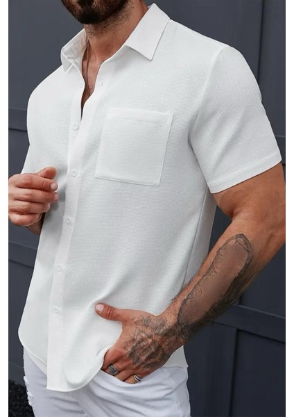 Theo Slim Fit Esnek Likralı Kısa Kol Ayaklı Yaka Erkek Gömlek fiyatları